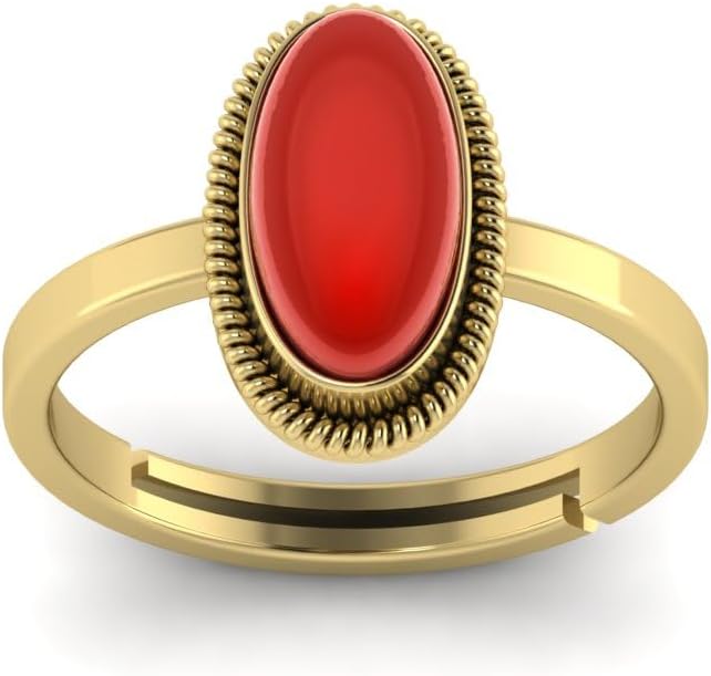 10.50 Carat Natural Red Coral Moonga Gemstone Gold Plated Ring For Women And Men