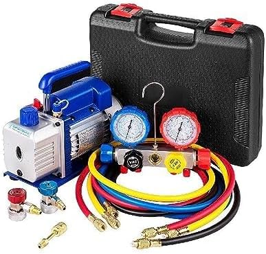 Vacuum Pump, 5 CFM AC Refrigerant Pump with Gauges for HVAC Refrigeration and Home Vacuum Packing, Low Noise for Automotive Maintenance