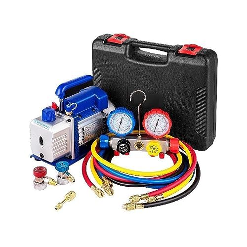 Vacuum Pump, 5 CFM AC Refrigerant Pump with Gauges for HVAC Refrigeration and Home Vacuum Packing, Low Noise for Automotive Maintenance