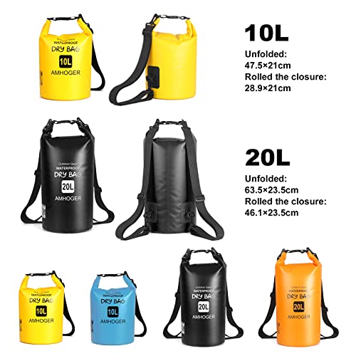 Anfafun Amhoger Waterproof Dry Bag, 10L/20L Roll Top Marine Dry Bag, Lightweight Floating Dry Sack, Outdoor Storage Backpack For Kayaking, Swimming, Boating, Hiking, Camping And Fishing (Yellow, 10L) #TOP1