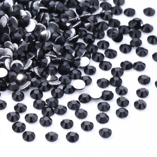 Image of Black Flatback Rhinestones, Glass Rhinestones for Nail Art and Craft, Glue Fix, Loose Crystal Gemstones(Black, SS4, 1440pcs, 1.5-1.7mm)