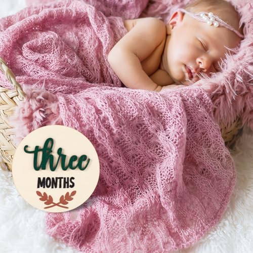 Image of 7pcs Wooden Baby Monthly Milestone Cards, Newborn Boy and Girl Announcement Signs 1-12 Months Discs Marker Cards Pregnancy Journey for Expecting Mom Gift
