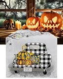 Pyy96 Bandera de mesa de lino de calabaza de camión de Halloween, decoración de fiesta de vacaciones, decoración de cocina y mesa decoración de mesa (color: blanco, tamaño: 180 x 33 cm)