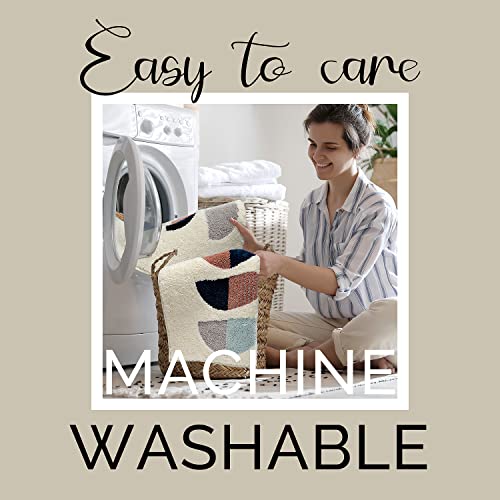 Dexde Boho Bathroom Rugs, Blue Bath Mats For Bathroom Non-Slip, Machine Washable Bath Rugs For Bathroom Floor, Luxury Soft And Absorbent Microfiber Carpet For Tub, Shower,20"X47", White #TOP6