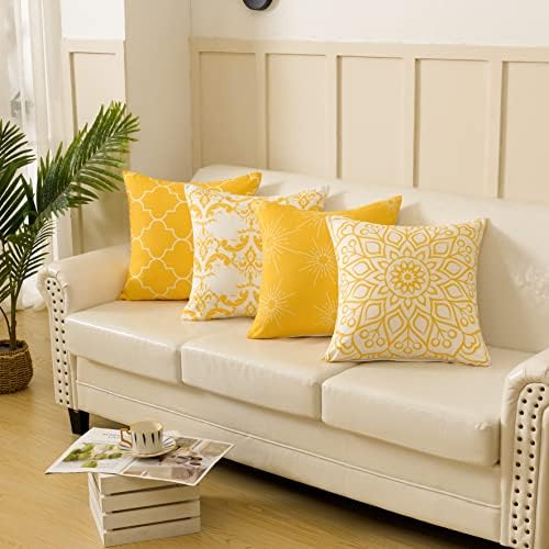 Alishomtll Set of 4 Decorative Cushion Covers, Outdoor Cushion Covers, Patterned Cushion Covers for the Sofa and Living Room, Polyester, 40 x 40 cm, Yellow