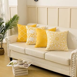 Alishomtll Geometric Cushion Covers Soft Pillow Covers Polyester with Zip 16 x 16 inch Decorative Throw Pillow Case for Bedroom Sofa Garden Set of 4, Yellow (40x40 cm)