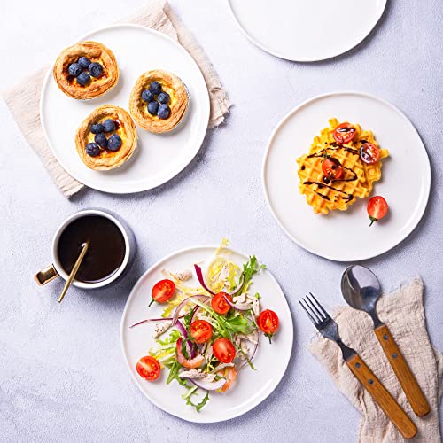 Leratio Ceramic Plates,8.0 Inch Salad Plates Set Of 6,Handmade Porcelain Plates For Kitchen With Wavy Edge,Microwave & Dishwasher & Oven Safe,Light Weight & Scratch Resistant Dishes-White #TOP4