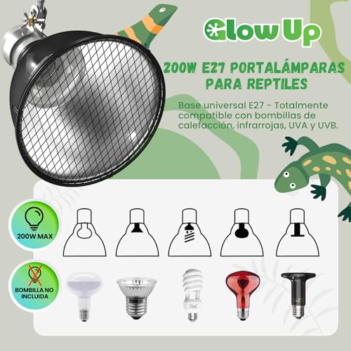 Miniatura 4 de Glowup Lámpara Tortugas Reptiles E27 Con Regulador Y Temporizador, 100w Soporte Para Lámpara De Terrario Para Bombillas De Calor Uva Uvb,Infrarrojos Sin Bombilla