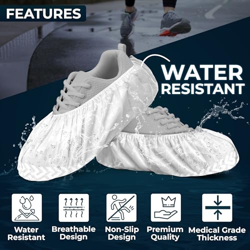 Image of Premium Boot & Shoe Covers Disposable Booties - 200 Pack - Durable, Non-Slip, Non-Toxic, Water Resistant, Recyclable Protectors for Indoor & Outdoor - Large Size Fits Most Shoes