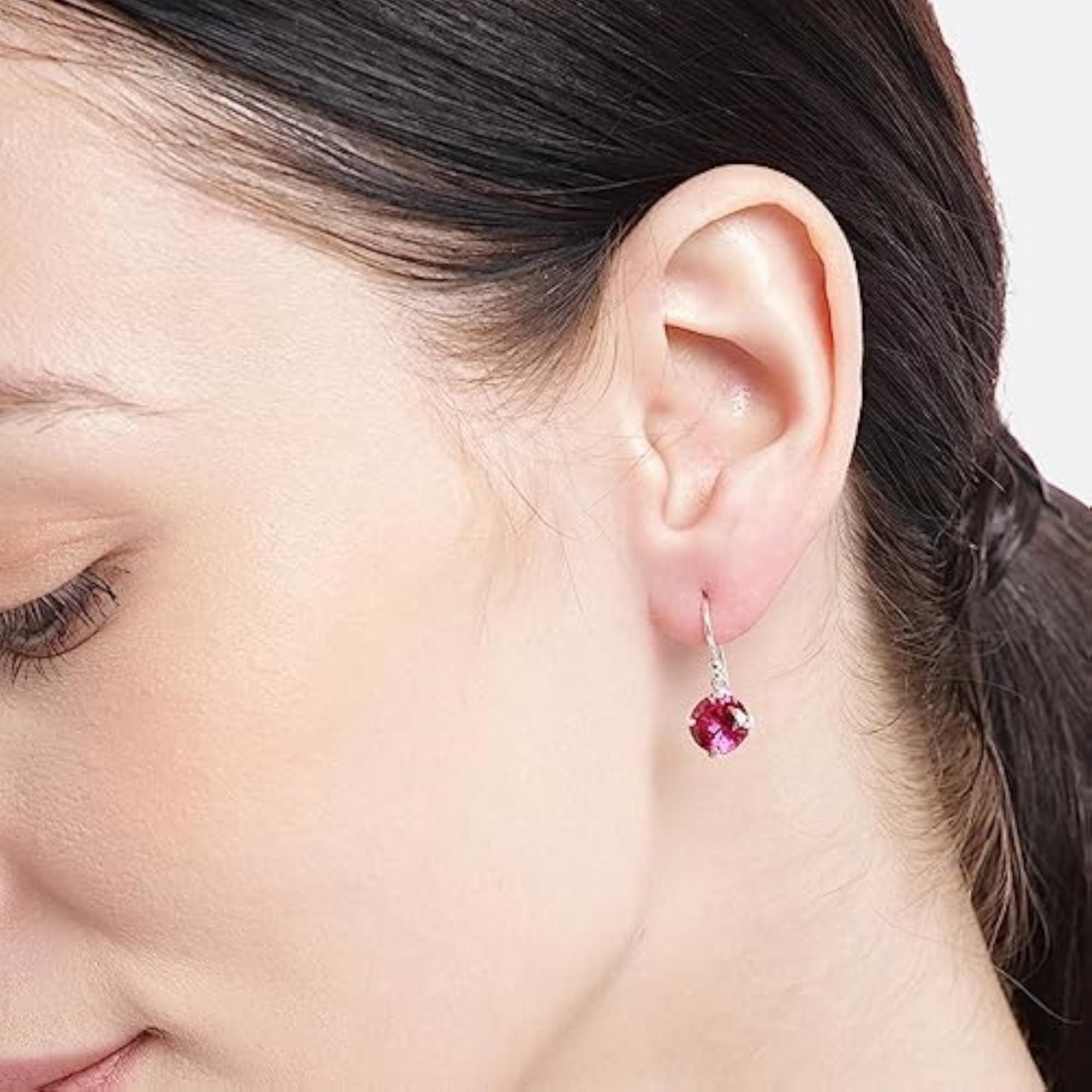 Women's 925 Sterling Silver Red Drop CZ Dangler Earrings
