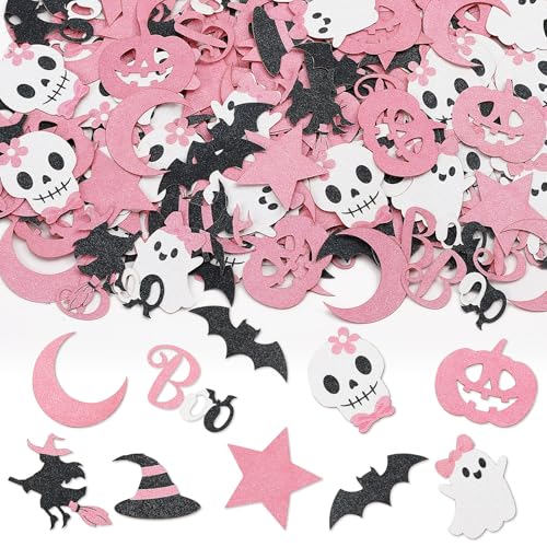 MARFOREVER Pink Halloween Confetti Glitter Halloween BOO Witch Bat Pumpkin Ghost SkeletonTable Scatter Confetti Sprinkles for Halloween Birthday Party Supplies Decorations