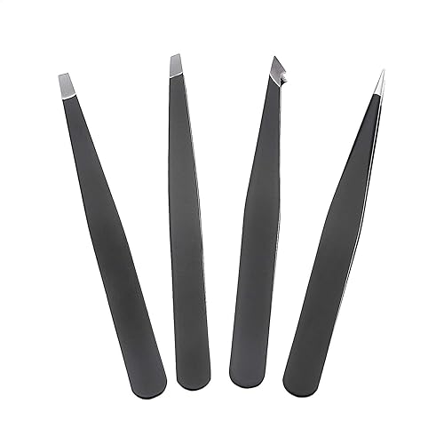 Miniatura 2 de Tienda Basics Juego de pinzas de cejas de acero inoxidable inclinadas y puntiagudas, pinzas de precisión para cabello encarnado, depilación de