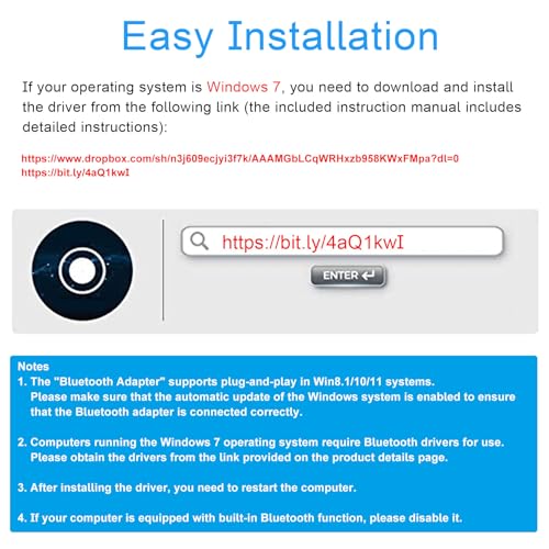 EasyULT USB Bluetooth 5.0 Adapter for PC Laptop, Wireless Bluetooth Dongle/Receiver for windows 11/10/8/8.1/7, Plug and Play, Wireless Transfer for Headset Speaker Keyboard Mouse Printer