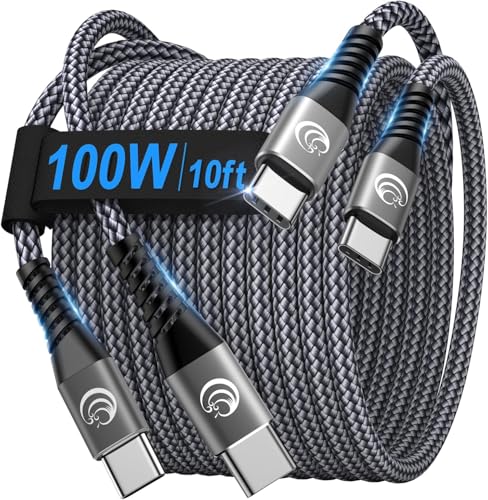 USB C to USB C Cable, [10FT 2Pack] 100W Long USB C Cable, Braided Type C to C Fast Charger Cord for iPhone 17/16/15 Pro Max Plus, Samsung Galaxy S25/S24/S23, iPad, MacBook, Tablet, Laptop, Switch, Ps5