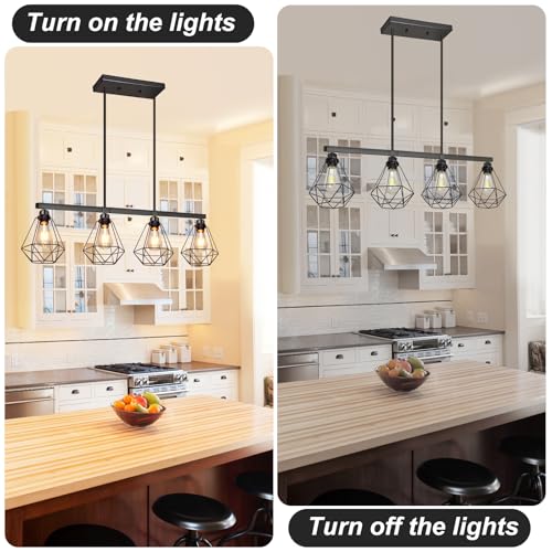 Dining Roon Light Fixtures, Kitchen Island Chandeliers Over Table, 4-Light Modern Farmhouse Pendant Lights Kitchen Island Lighting, Ceiling Hanging Dining Room Lights Over Table With Adjustable Height - Image 3