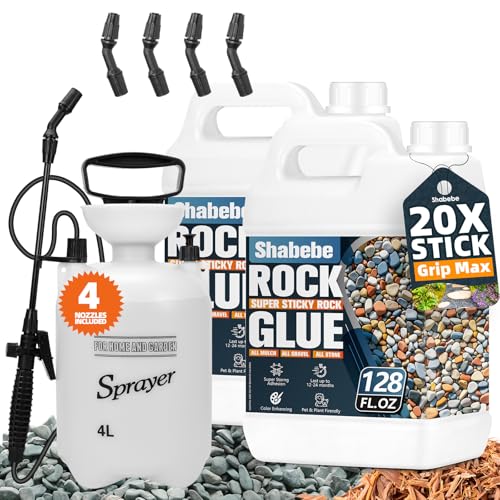 Shabebe Rock Glue for Landscaping with Sprayer – 2 Gallon (Make 4 Gallons) Mulch Binder with Grip Max, Covers Up to 3X Area Gravel Glue for Rocks, Gravel & Pine Straw, Fast-Drying & Weather-Resistant by Shabebe - Used condition - US$112.85