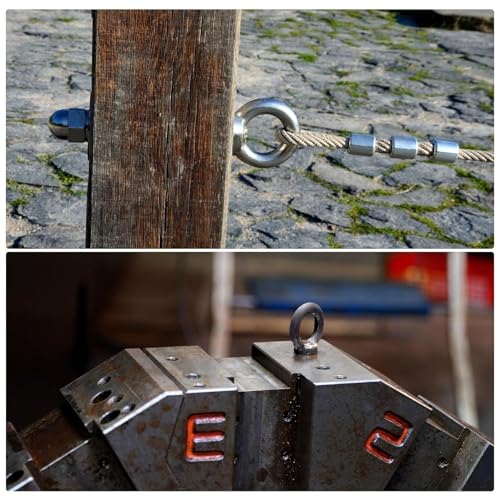 ORTAVA Ringschrauben Lang M10 x 100mm, 2 Stück Augenschraube mit Unterlegscheiben und Sechskantmuttern, Ösenschraube Edelstahl 316 V4A A4, Augbolzen für Befestigens und Aufhängung