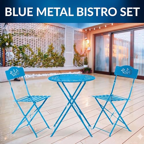 Alpine Corporation 3-Piece Bistro Set with Folding Table and 2 Chairs, Durable Steel Indoor/Outdoor Patio Furniture, Compact Seating, Blue by Alpine Corporation - Image 2