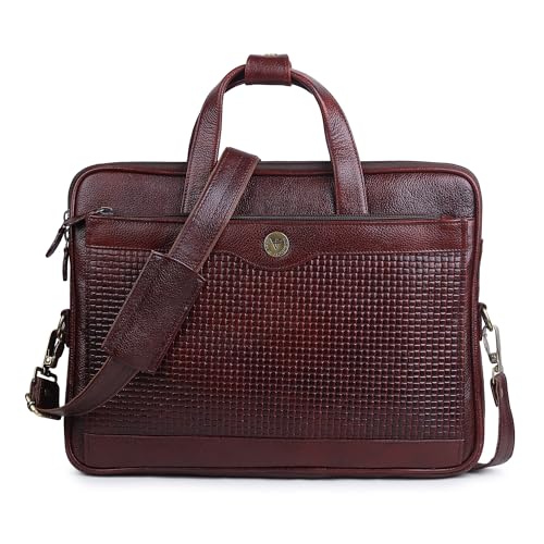 Image of STEVE JHONSON Leather Laptop Bags for Men - 16 Inches Office Bag for Men with Shoulder Strap, Shoulder Messenger Bags for Travel, Executive Side Handbag (Brown)