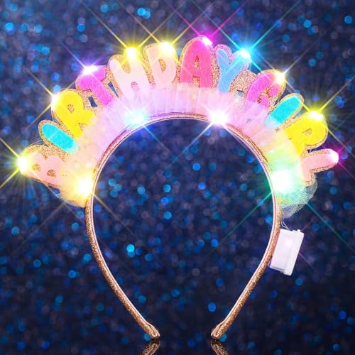 Handcess Fita de aniversário com luz LED, acessório de cabelo para mulheres e meninas