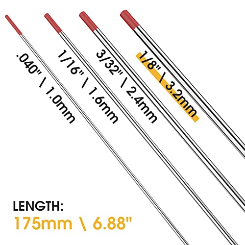 Image of TOOLIOM TIG Tungsten Welding Tungsten Electrodes Tungsten 1 /8 inch x 7 inch (Red,Ewth-2) 10-Pack