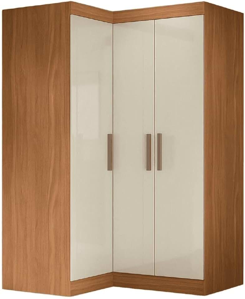 Guarda Roupas Modulado de Canto Madrid com 3 Portas Madeirado/Off White