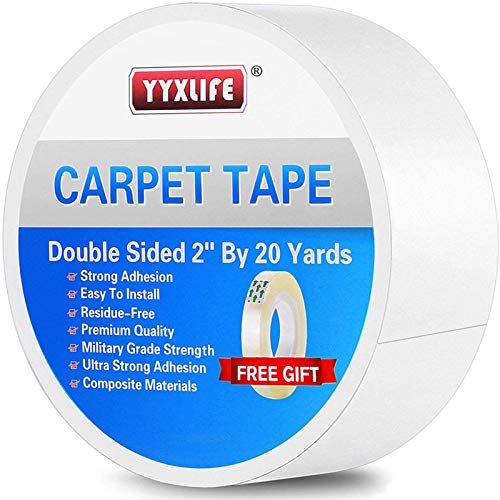 YYXLIFE Double Sided Carpet Tape,2Inch x 20 Yards,for Area Rugs Carpet Adhesive Rug Gripper Removable Multi-Purpose Rug Tape Cloth for Hardwood Floors,Outdoor Rugs,Heavy Duty Sticky Tape,White