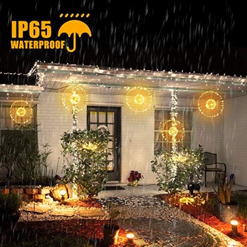 Feizhibo Firework Fairy Lights, 120 LED Copper Wire Hanging Starburst String Lights, 8 Modes Battery Powered String Lights with Remote Control for Christmas Party Birthday Home