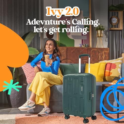 Image of American Tourister Ivy 2.0 | Small Size Cabin Trolley Bag (55 cm) | 360 8 Wheel Travel Luggage | Hard Case Polypropylene (PP) Suitcase | Combination Lock | Dark Forest