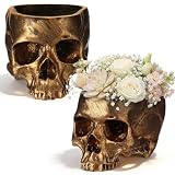 Acellegic 2 Pack Halloween Skull Planter, Gold, Retro