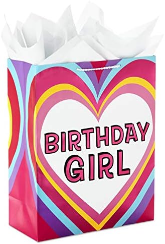 Hallmark 15" Extra Large Birthday Gift Bag with Tissue Paper ("Birthday Girl" Pink and Purple Heart)