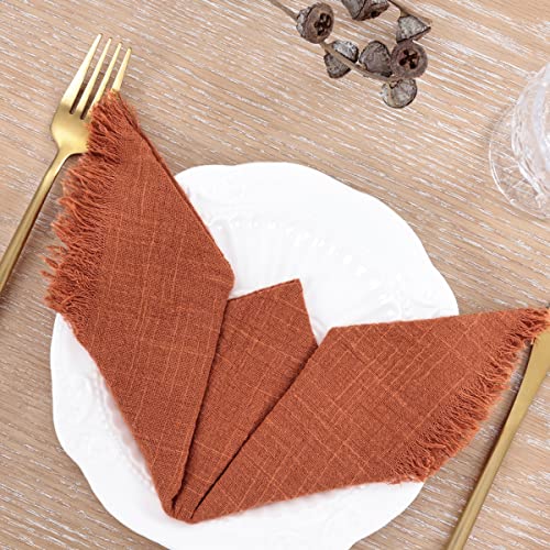 Socomi Handmade Cloth Napkins With Fringe Set Of 8 Terracotta Cotton Linen Napkins 18"X18" Rustic Dinner Napkins Bulk For Wedding Party Baby Shower #TOP7
