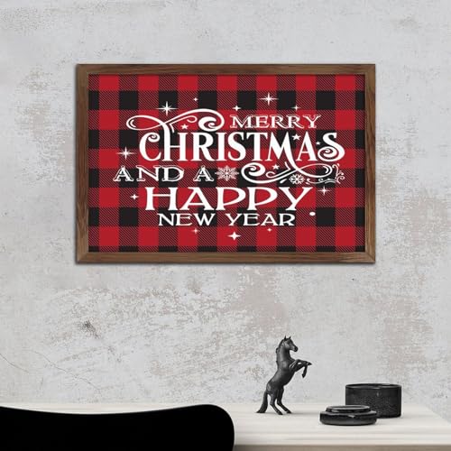 Panneau de décoration murale Noël en bois vertical avec cadre