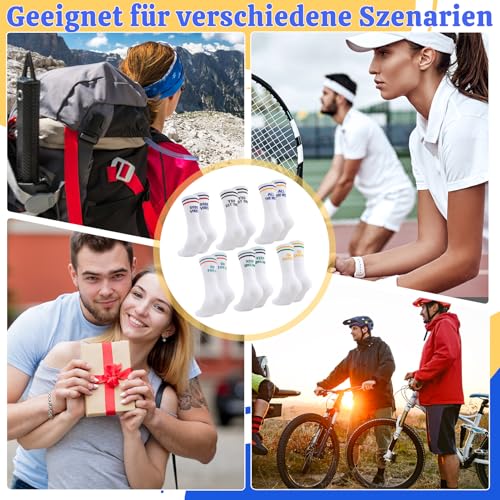 Utensilsto 6 Paar Tennissocken Damen 39-42 Lustige Socken Damen Sportsocken Interessante Sprichwörter Laufsocken Atmungsaktiv Baumwollsocken für Frauen(White)