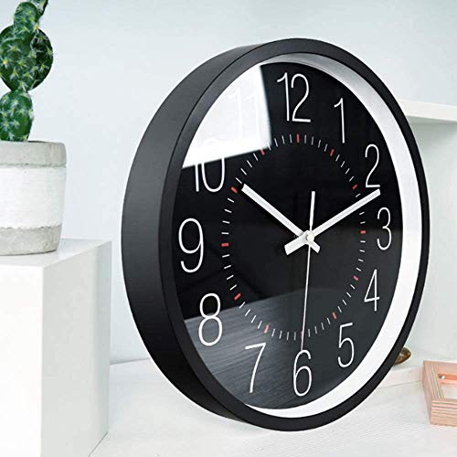 Cookadvan Modern Wall Clock, Round Silent Non-Ticking Battery Operated Wall Clock With Plastic Frame Glass Cover, Easy To Read Simple Style Decorative, For Home/Office/School (12In, Black) #TOP1