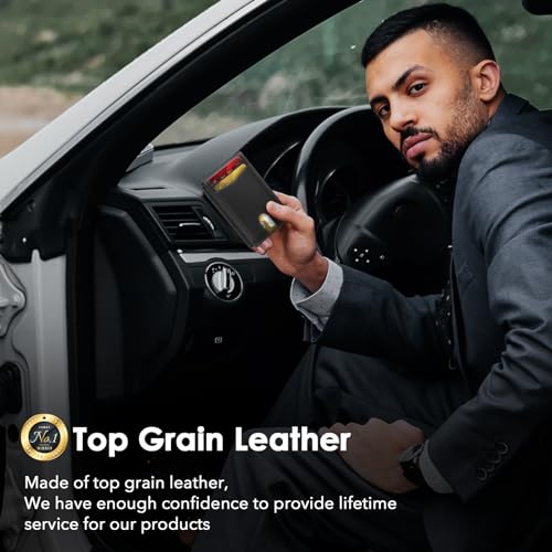 GAOCHALE Apple AirTag Wallet [Top Grain Leather] Air Tag Wallet [Ultra Slim] Minimalist AirTag Wallet RFID Blocking Wallet for Men Up to 11+ Cards (AirTag Not included)(Black)2