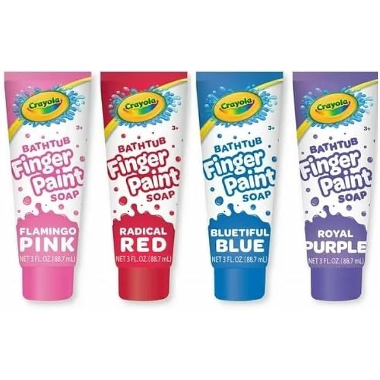 Crayola Lot 4 Peintures à Doigts Pour Baignoire – 85g Chacun, Rouge, Rose, Bleu, Violet, Nettoyage Facile