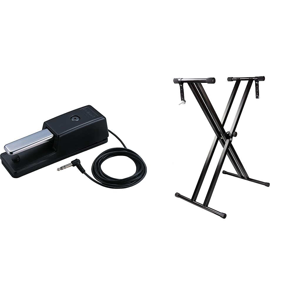 Roland DP-10 Dämpfer-Pedal & RockJam Double Braced Adjustable Keyboard Stand with Locking Straps
