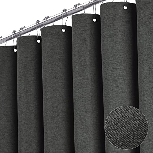 BTTN Charcoal Grey Shower Curtain - Linen Textured Heavy Duty Thick Waterproof Cloth Shower Curtain Set with 12 Plastic Hooks Hotel Luxury Decorative Fabric Shower Curtain for Bathroom 72x72 Gray