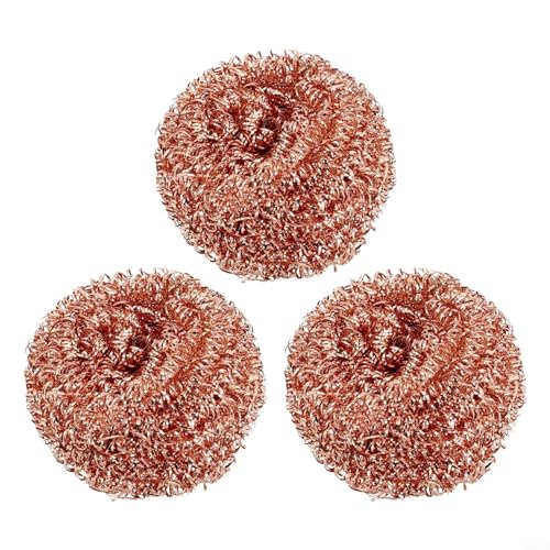 Emiif 3 Pack Copper Wire Cleaning Ball Set Industrial Nozzle Scrubber Kitchen Scourer