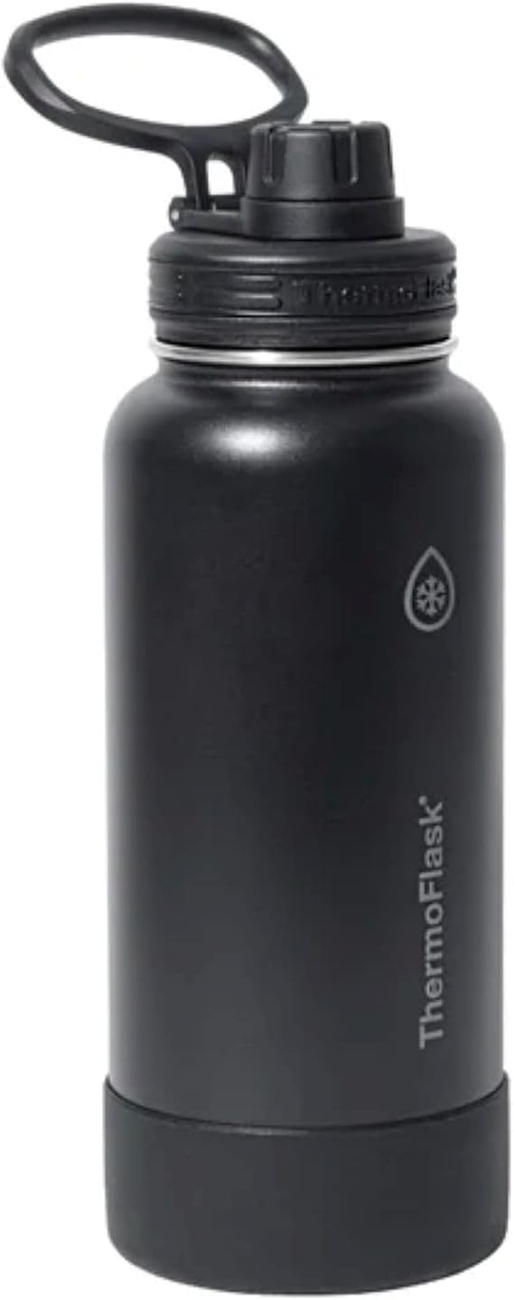 ThermoFlask Stainless Steel Water Bottle, 32 oz, Double Wall Vacuum Insulated, Leakproof, 2-Pack (Black/Pink)