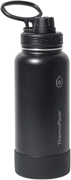 ThermoFlask Stainless Steel Water Bottle, 32 oz, Double Wall Vacuum Insulated, Leakproof, 2-Pack (Black/Pink)