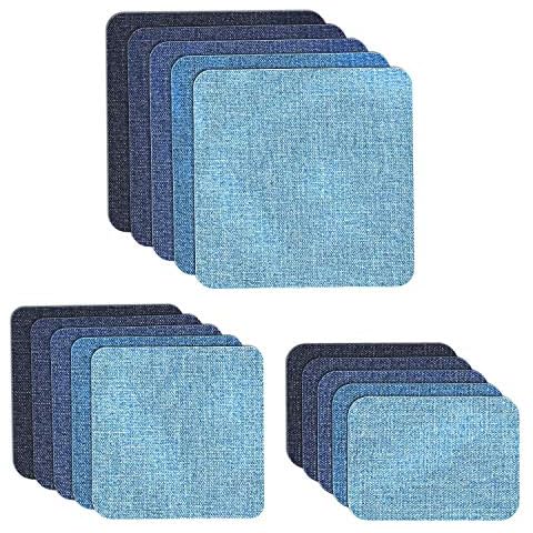 Iron on Patches for Jeans, Muscccm 15 Pcs 5 Colors Iron On Sew On Denim Patches for DIY Clothing Jeans Jackets Bags Iron-on Repair Kit Cover