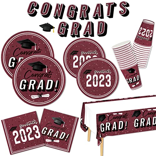 Dylives Maroon Graduation Party Decorations 2023, Graduation Party Plates And Napkins Cups Tablecloth Banner Burgundy Grad Party Supplies Disposable Tableware Set Graduation Party Favors, Serves 24 #TOP19