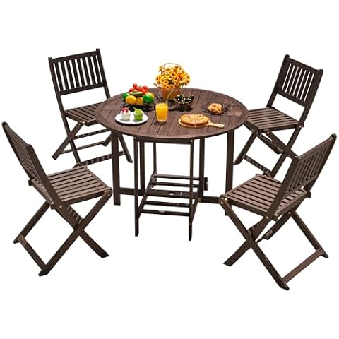 Devoko 5 PCS Acacia Wood Patio Dining Set Cover
