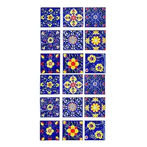 Artook Decor Blue Pottery Blue Color 2x2 inch Tiles (Pack of 18)