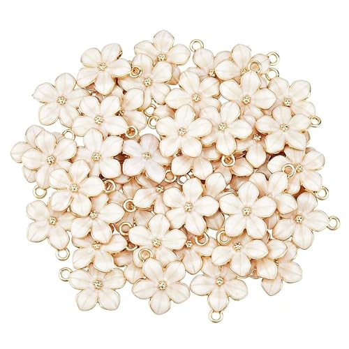 RIIRCSGE 50 Pièces Pendentif, Charms de Fleurs de Cerisier Blanc, Inoxydables, Vente en Gros de Fournitures Artisanales pour Boucles d'Oreilles, Bracelets, Colliers DIY