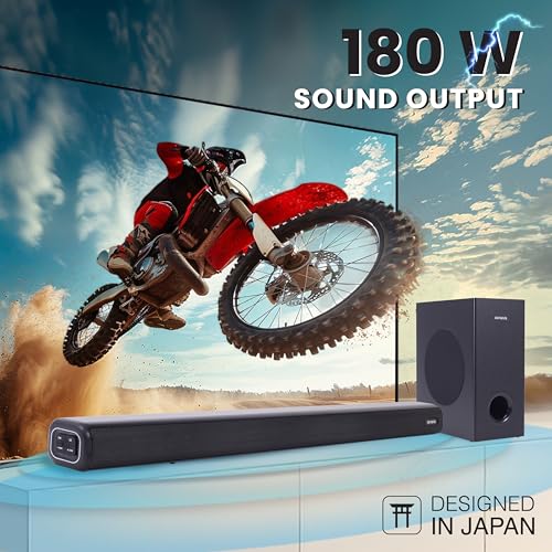 Image of Aiwa Soundbar with Bluetooth V5.3 and Powerful Bass, 5.25 Inches Subwoofer, 2.1 Channel with Remote Control SD Card, HDMI AUX, USB and Optical Connectivity 180W Sound bar | Kabuki - AW-SSB180 (Black)