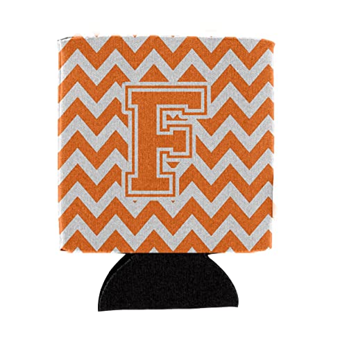 Caroline's Treasures CJ1046-FCC Letter F Chevron Orange and White Can or Bottle Hugger, Multicolor