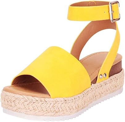 Yanzhenglip الصنادل العفوية للنساء الصيف متأنق مفتوح إصبع القدم Espadrilles منصة الصنادل حزام الكاحل أسافين عارضة ، زلة على الصنادل الصنادل الشاطئ أحذية مريحة في الهواء الطلق